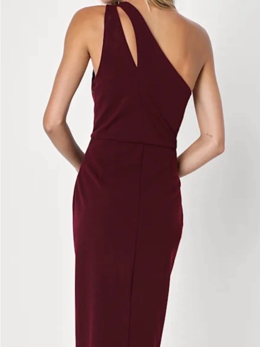 Lulus So Flirty Burgundy One Shoulder Cutout Midi Dress Size L